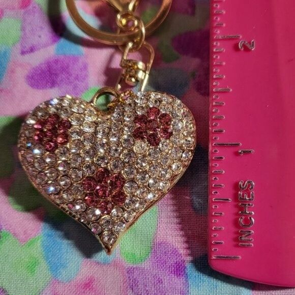 Austrian Crystal heart keychain/purse charm Goldtone - Picture 7 of 7